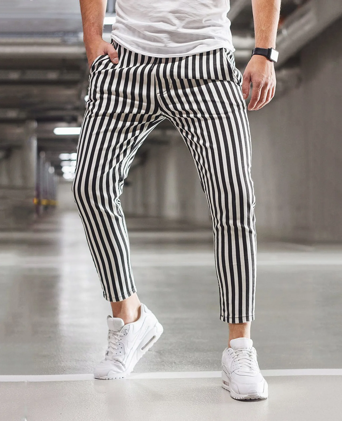 

Men's Chinos Slim Fit Skinny Pants For Men Chino Trousers Plaid Design Fashion Black With Stripe Casual Solid Color Pencil Pants