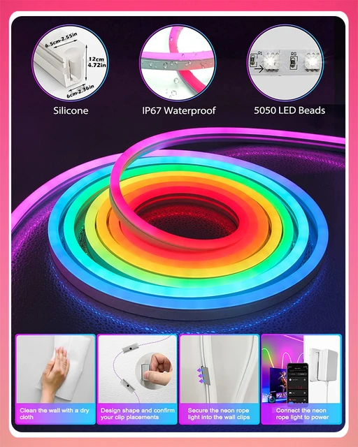Striscia LED Neon 10m RGB Impermeabile - Luci Al Neon Smart Con App E Telecomando Per Casa, Feste E Bar - Foto 10