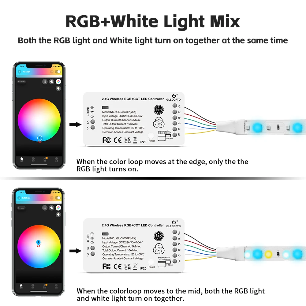 GLEDOPTO ZigBee LED Streifen Controller RGBCCT Pro Farbe Weiß Licht Mix Homey Alexa Tuya SmartThings App 2,4G RF Remote control