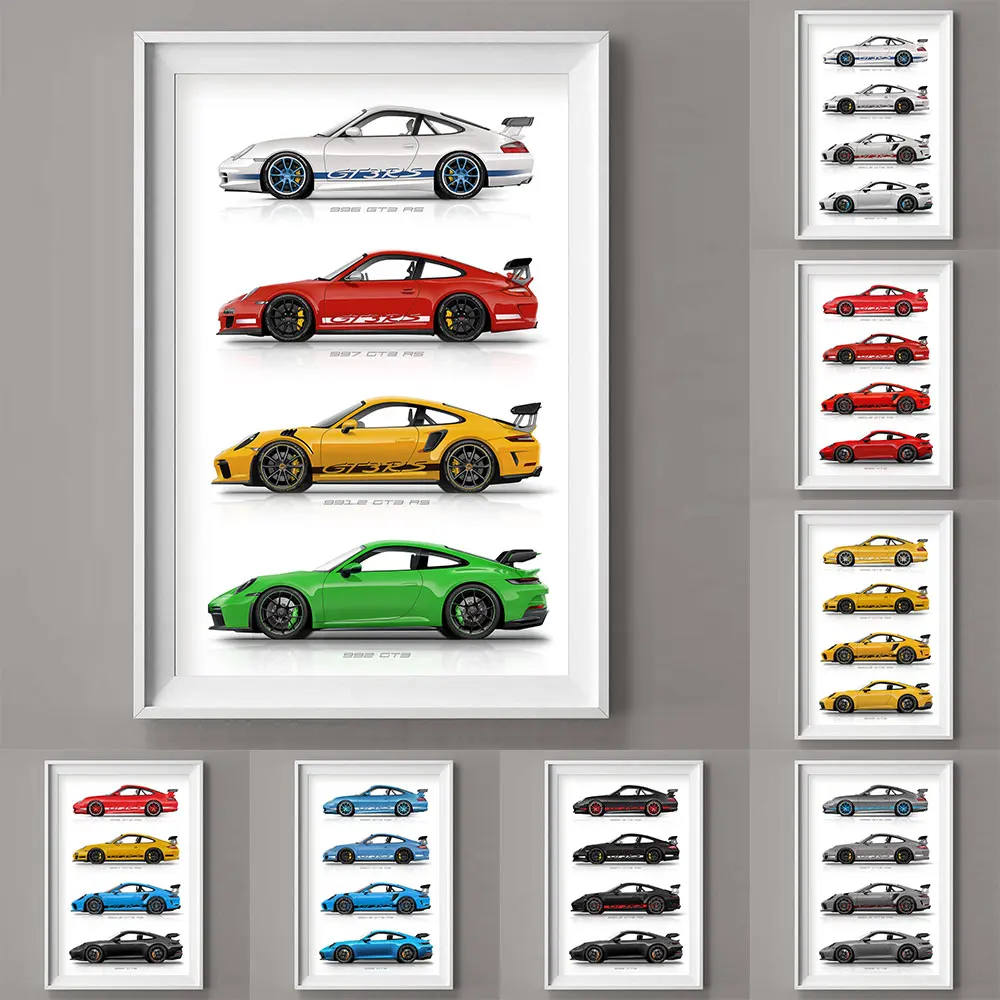 911 Gt3 Rs Car Generation Supercar Poster Canvsa Print Painting Home Decor Wall Art Decoration Gift For Car Lover Frameless