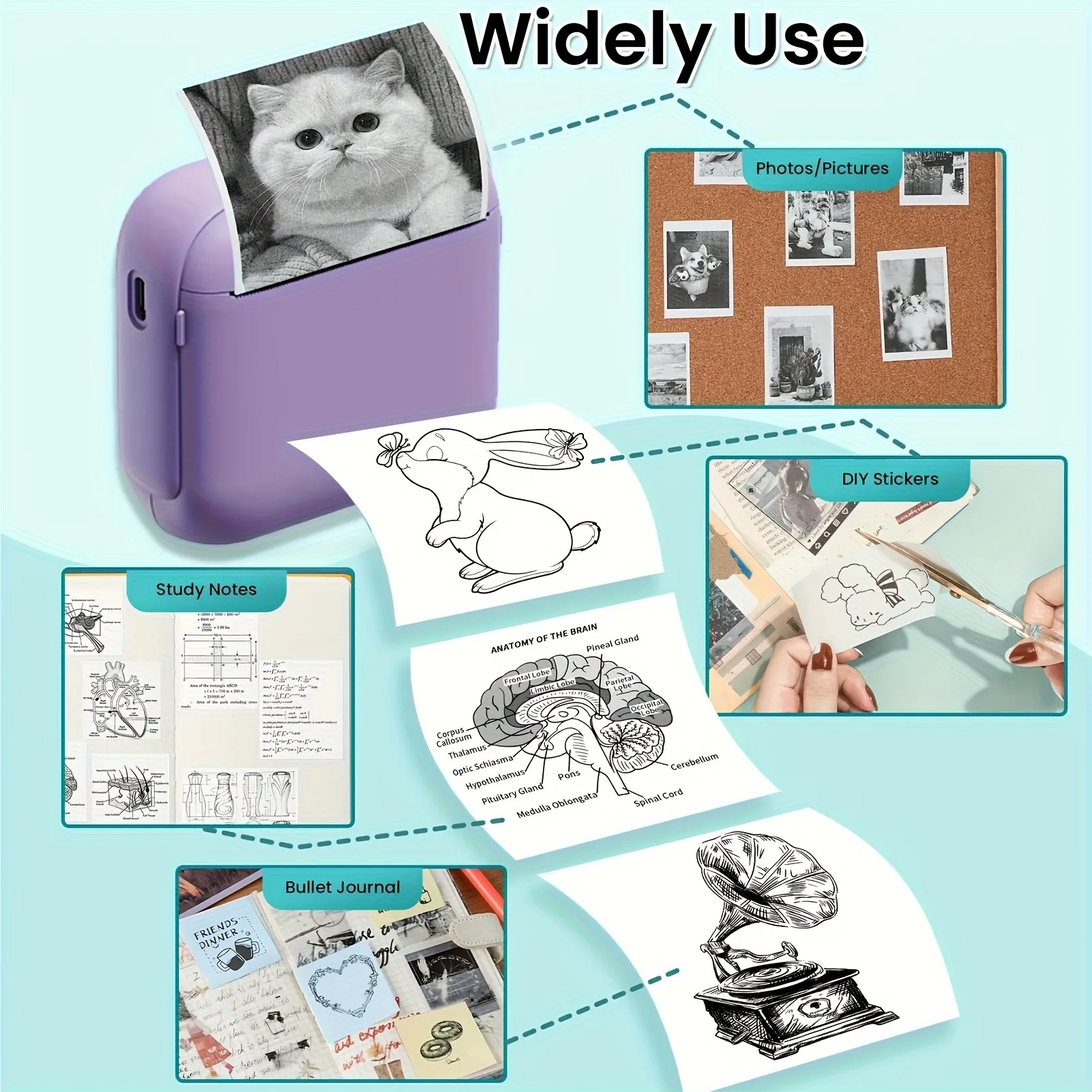 휴대용 감열 프린터 - 즉시 인쇄, iOS/안드로이드 호환, 사진, 라벨, 메모 등에 사용 가능 - 그녀를 위한 훌륭한 선물