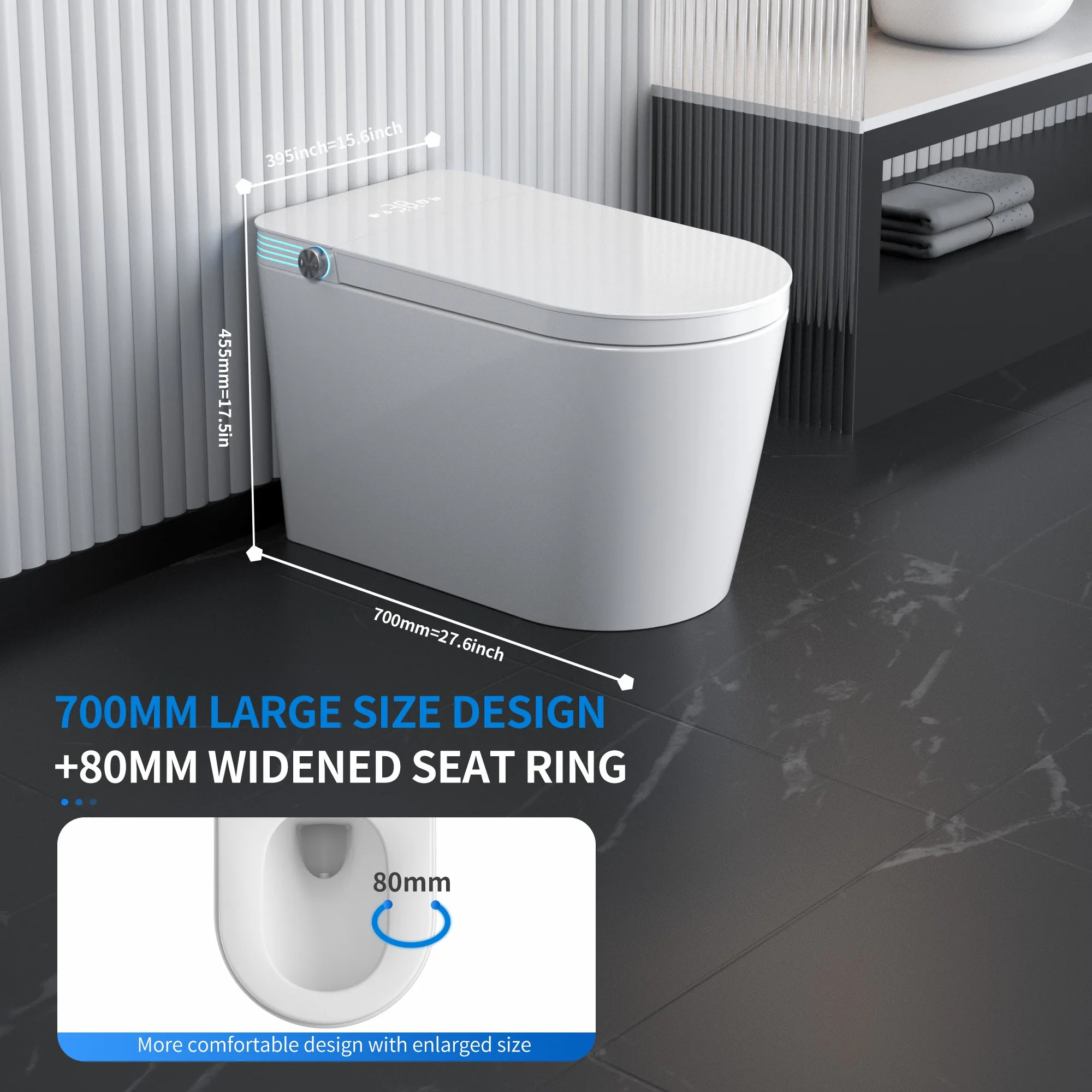 Elongated Smart Toilet with Bidet Built in, with Heated Seat，AUTO Open/Close Lid, Bidet Toilet Seat with AUTO Flush,Air Dry 5