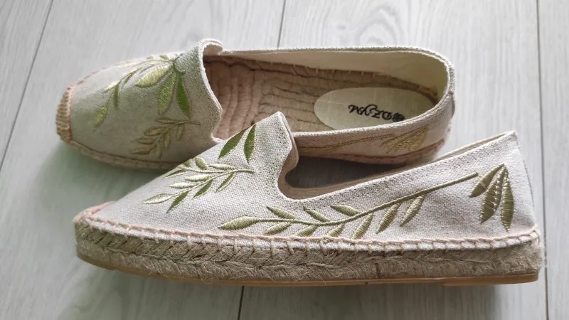 2020 Hot Sale Real Flat Platform Hemp Rubber Slip-on Casual Floral Zapatillas Mujer Sapatos Womens Espadrilles Flat Shoes