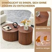 Ensemble de 2 tables basses gigognes avec design colonne romaine, tables rondes en MDF avec rangement intégré, tables d'appoint en grain de noyer pour salon, chambre et maison 7