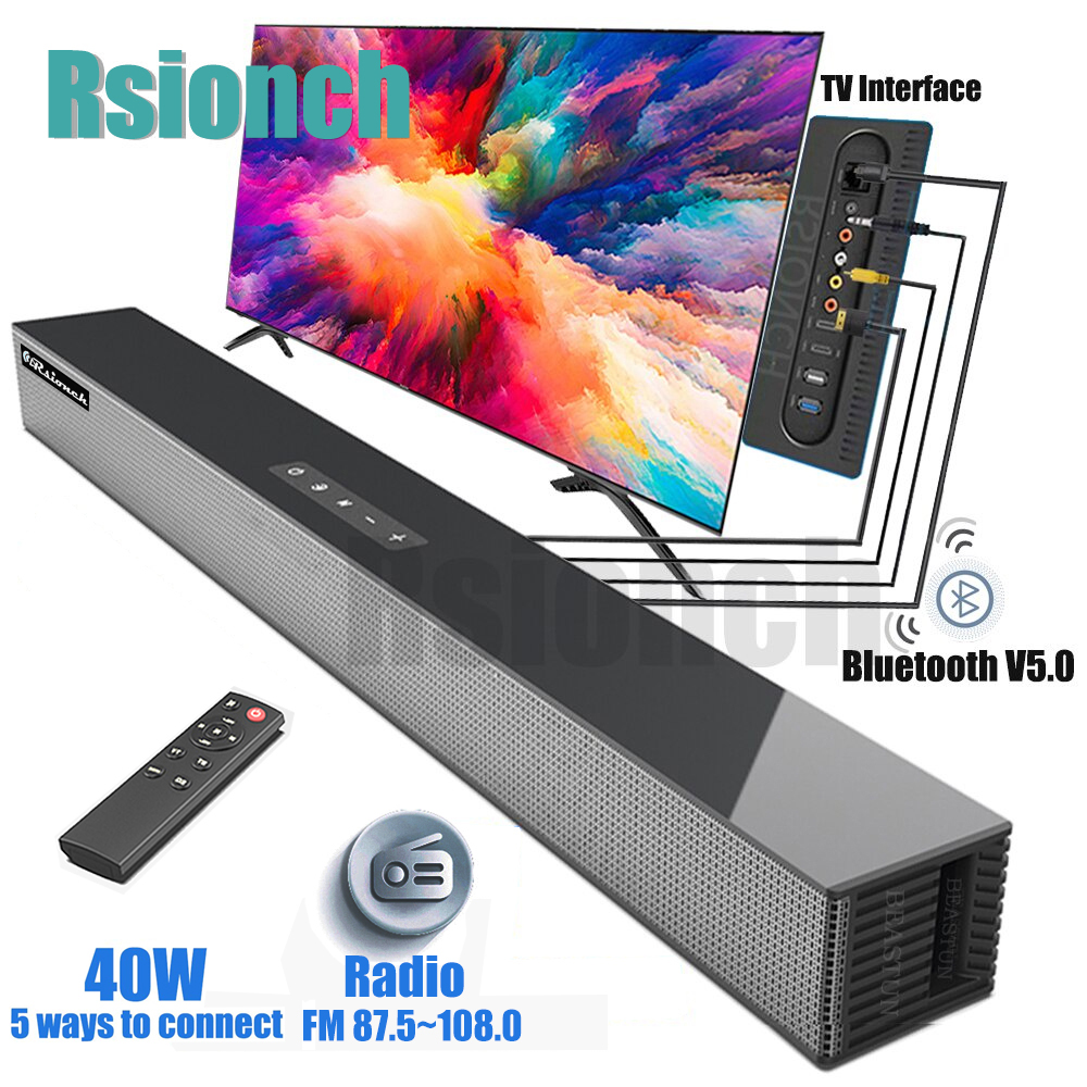 Rsionch Wall-mountable Speaker Portable Wireless TV Soundbar FM Radio Home Theater Speakers for Laptops Smartphone USB/TF