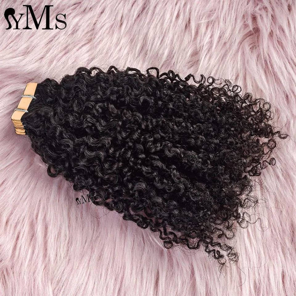 3C4A Burmese Curly Tape In Human Hair Extensions For Women YMS Curly Pu Tape Ins Hair Adhesive Invisible Bundles Full Head Sassy human hair extensions