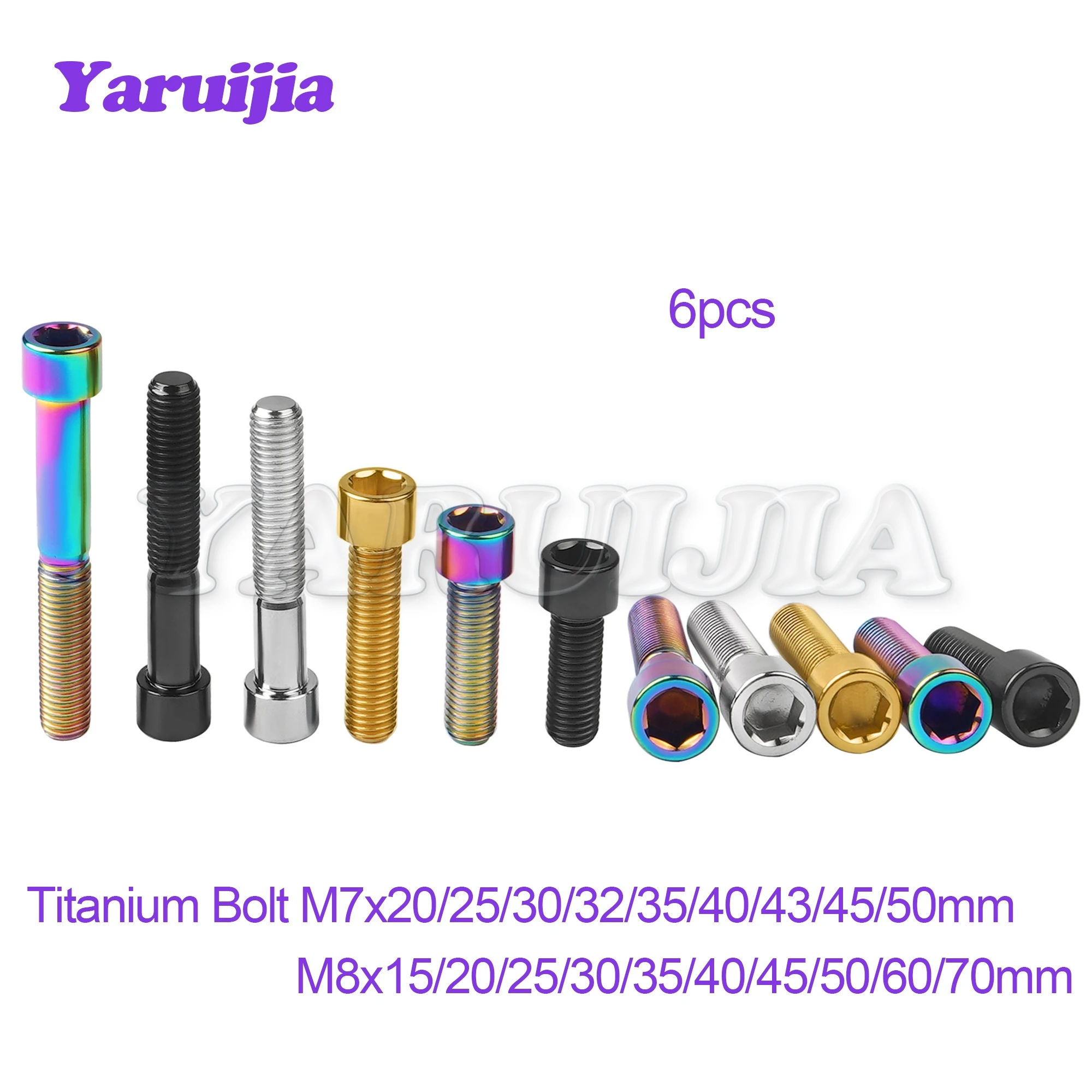 Yaruijia-parafuso de Titânio para Bicicleta Stem Parafusos Sextavados Bike Stem Fix m7 m8 x 10 15 20 25 30 32 35 40 43 45 45 50 60 70 mm Parte
