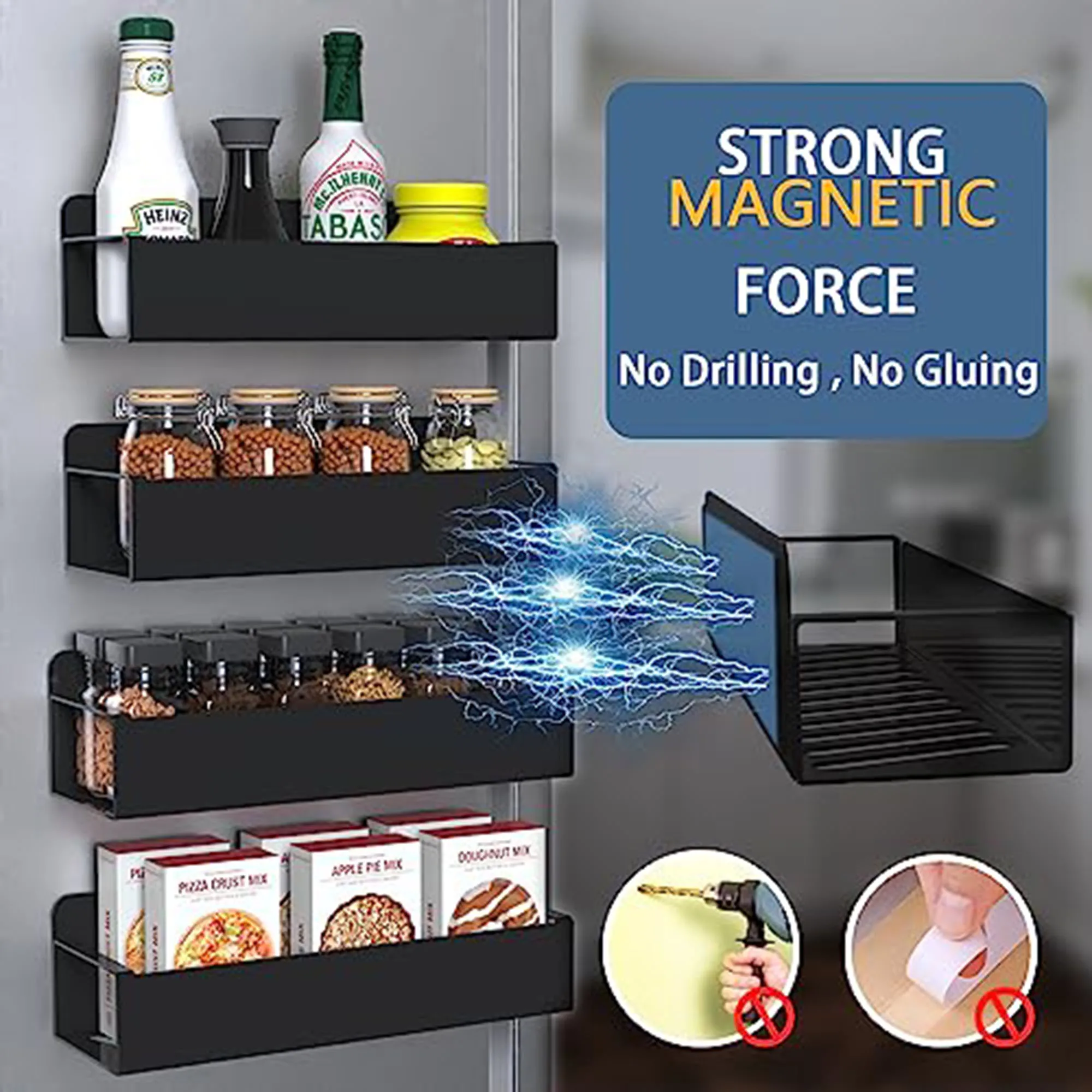 Magnetic Spice Rack Organizer for Cabinet, Space Saver for Refrigerator and  Microwave Oven, Metal Fridge Shelf - AliExpress