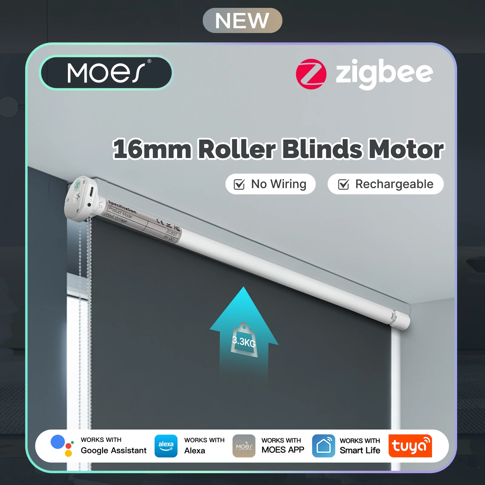 MOES Tuya Zigbee Curtain Motor 16mm 17/25/28mm