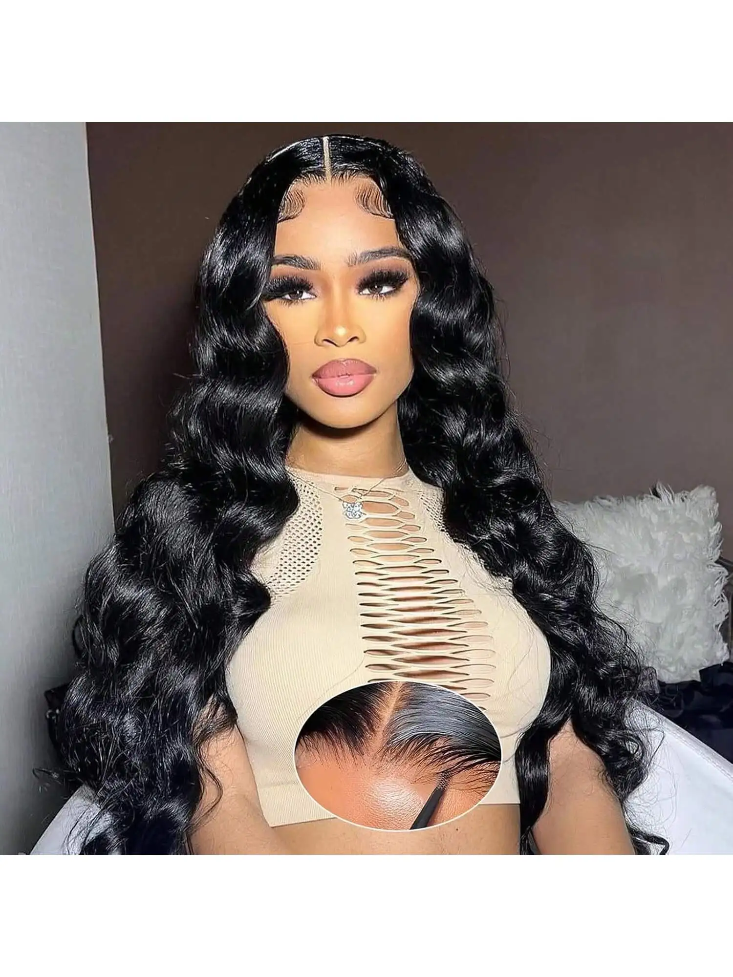 40 Inch 200% Density Wear And Go Glueless Pre Plucked 13x4 HD Lace Wigs Human Hair Body Wave Lace Front Wigs No Glue Pre Cut 3