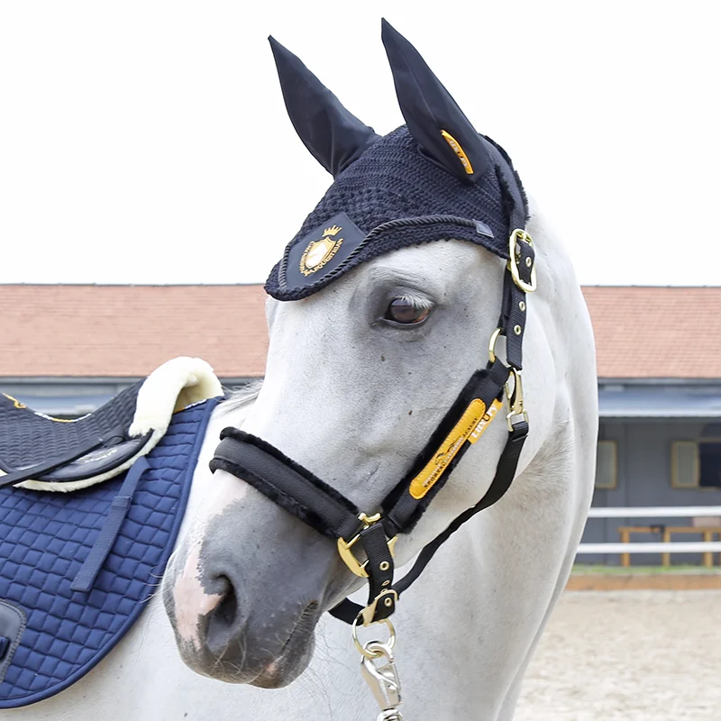 Cavassion High quality Navy Horse Ear Cover embrodery White color horse