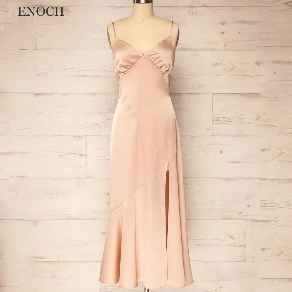 ENOCH Simple V-Neck Side Split Bridesmaid Dresses For Women Sleeveless Backless Party Dresses Custom Made Vestidos De Gala New