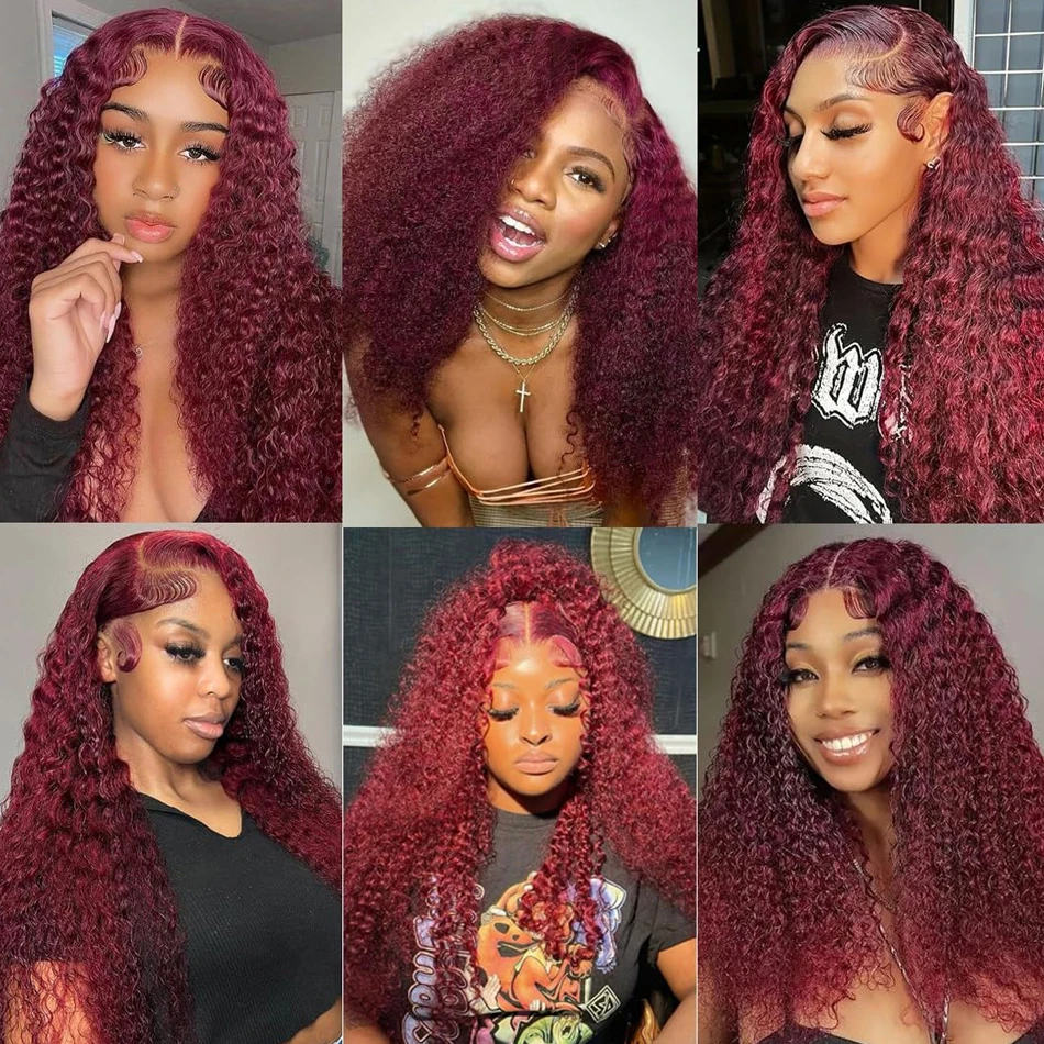 Wholesale Burgundy 30-40 Inch 99J Deep Wave 13x4 Lace Front 13x6 Red Curly Wigs Women High Density Long Length Human Hair Wig 6