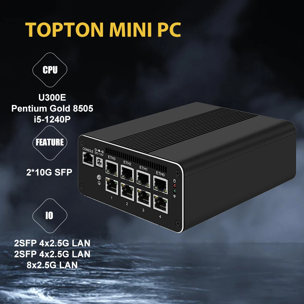 10Gbe Sfp + Mini Pc Micro Firewall Appliance 3Th Gen Intel Pentium Gold 8505 U300E I5 1240P 4X Intel I226-V 2.5Gbe 2 * Intel 10Gb