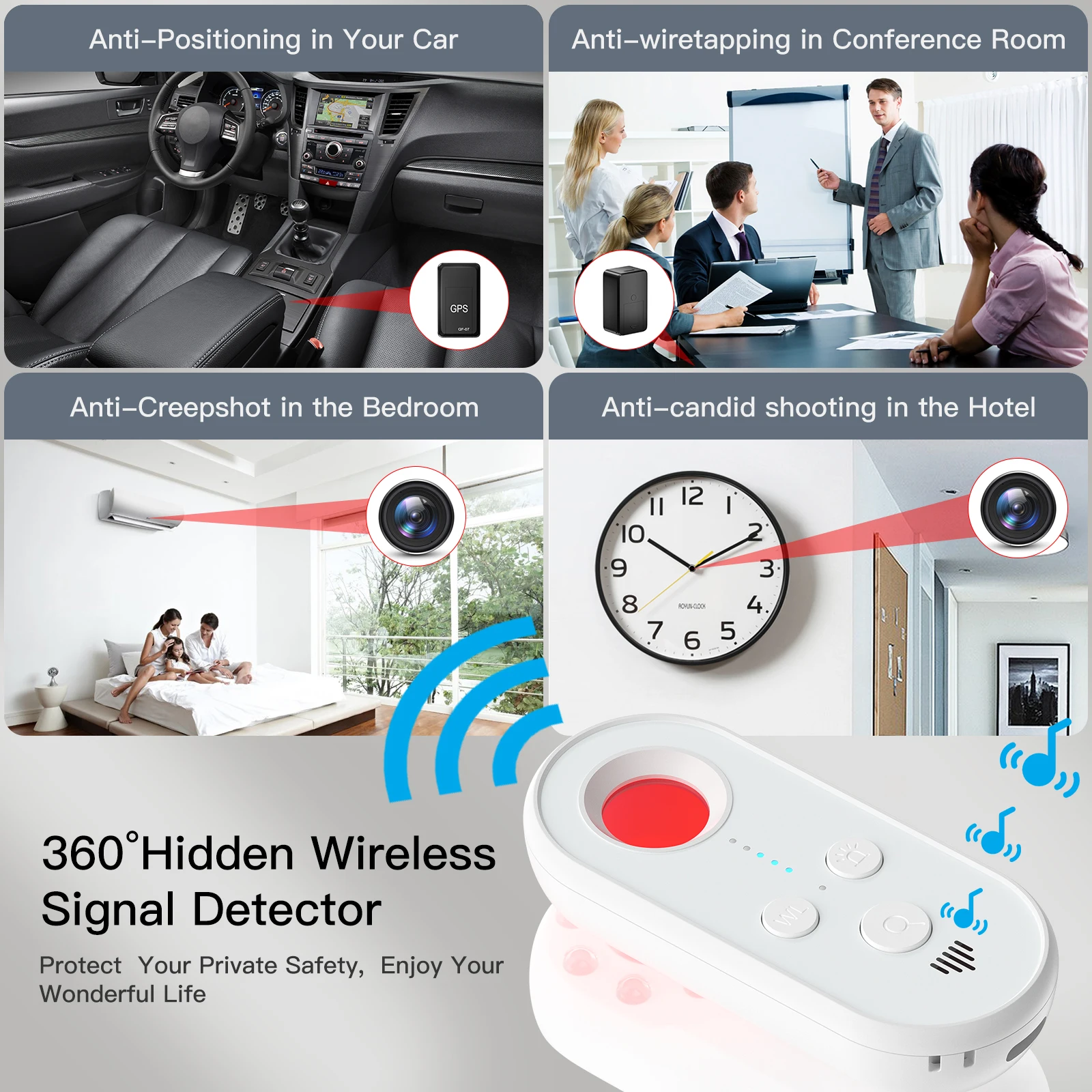 Hidden Camera Detector- Portable Camera Finder, GPS Tracker Detector, RF Wireless Signal Scanner for Office, Hotels, Cars,