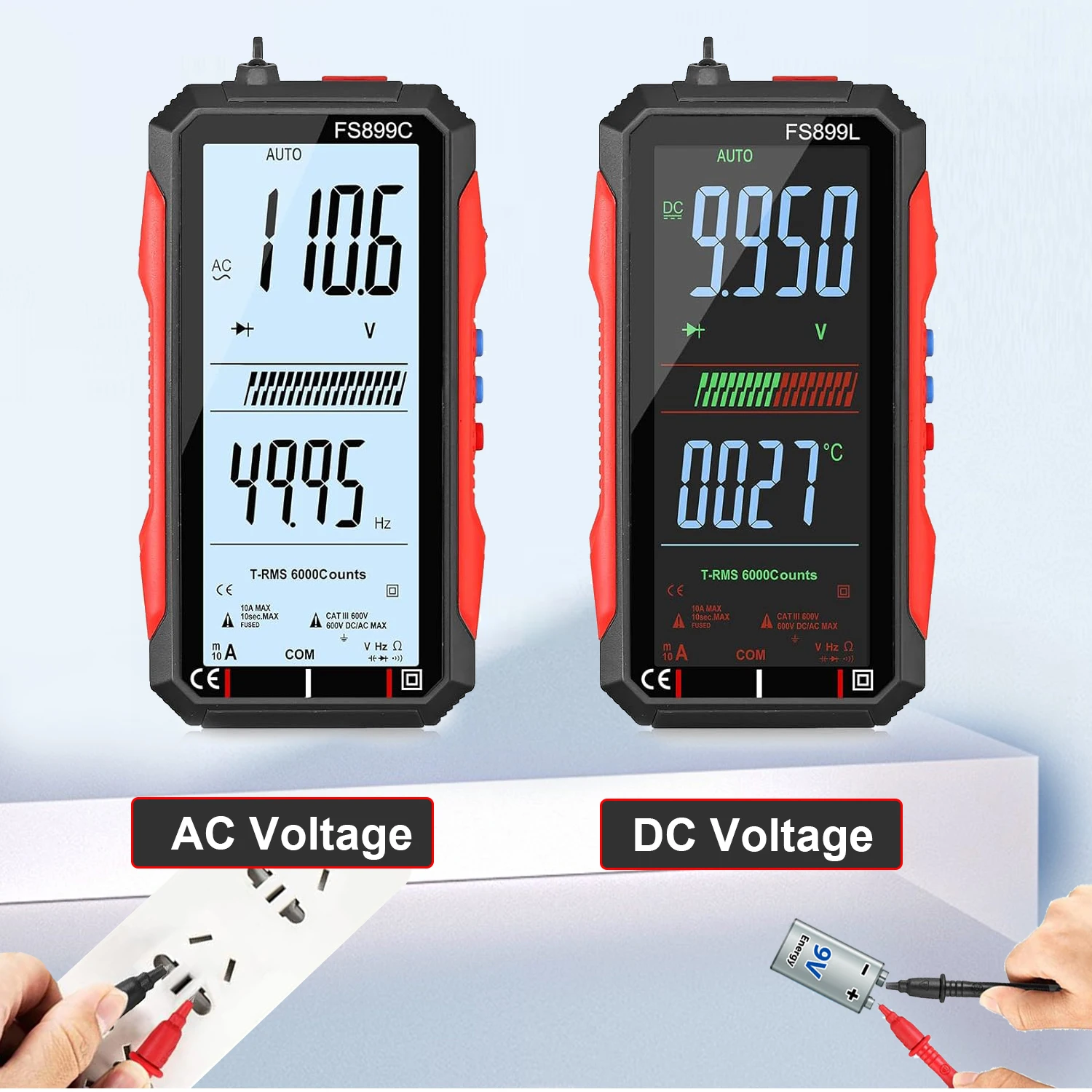 TOOLTOP Handheld FS899C Digital Multimeter 4.8 Inch Large Screen Lithium Battery NCV LCD Multimeter Home Appliance Repair Tools