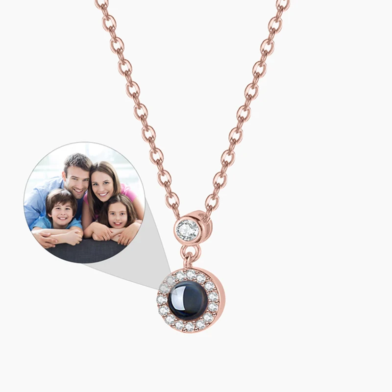 Dascusto Customized Photo Necklace For Women Personalized Projection Picture Round Pendant Necklace Custom Jewelry Memorial Gift