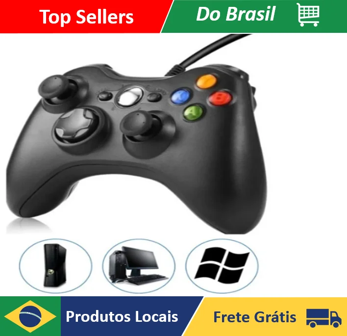 NEVERDIE STORE - Controle De Xbox 360 Com Fio Para Videogame e PC/Gord E Pc Joystick Jogo ENVIO RAPIDO PARA TODO O BRASIL