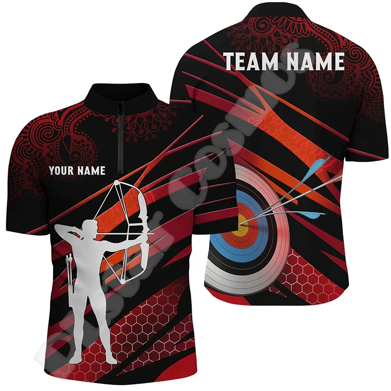 

NewFashion Custom Name Archery Archer Shooter Tattoo Retro 3DPrint Harajuku Summer Streetwear Short Sleeves Zipper Polo Shirts B