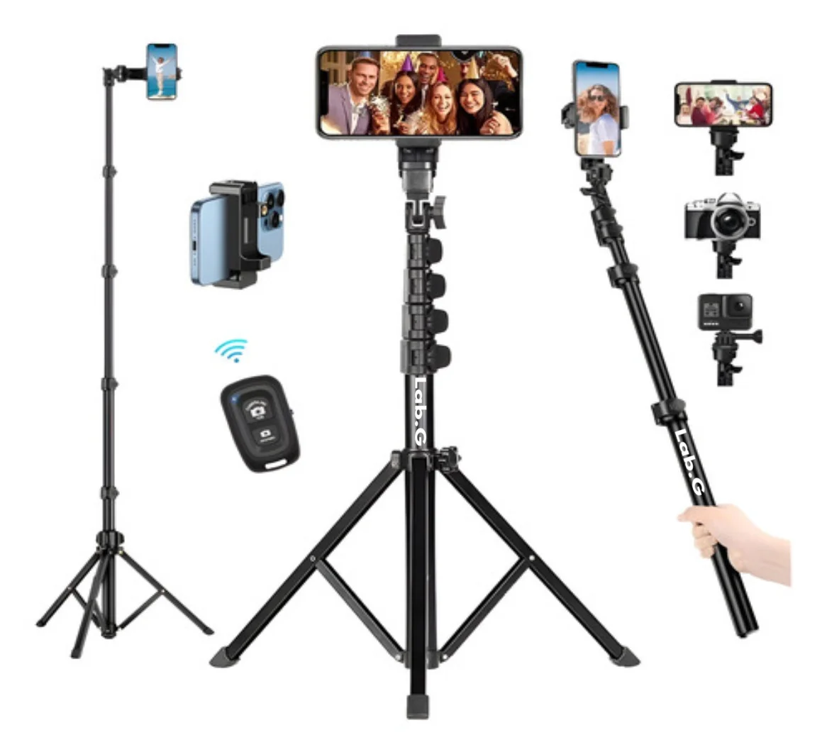 Trípode Selfie Stick 3en1 Bluetooth Control Remoto 170cm Negro Lab.G