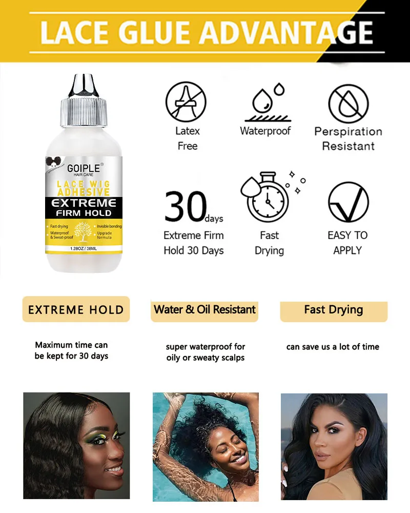 Description Picture 2 of itemGOIPLE Waterproof Lace Front Glue Wax Stick Slick Broken Hair Natural Extra Hold Edge Control Gel for Wig Adhesive Bond Kit