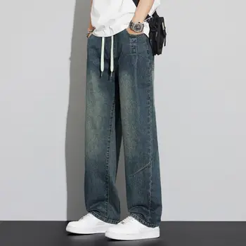 Trend Int Vintage straight loose denim pants waist banding string for men DN0795