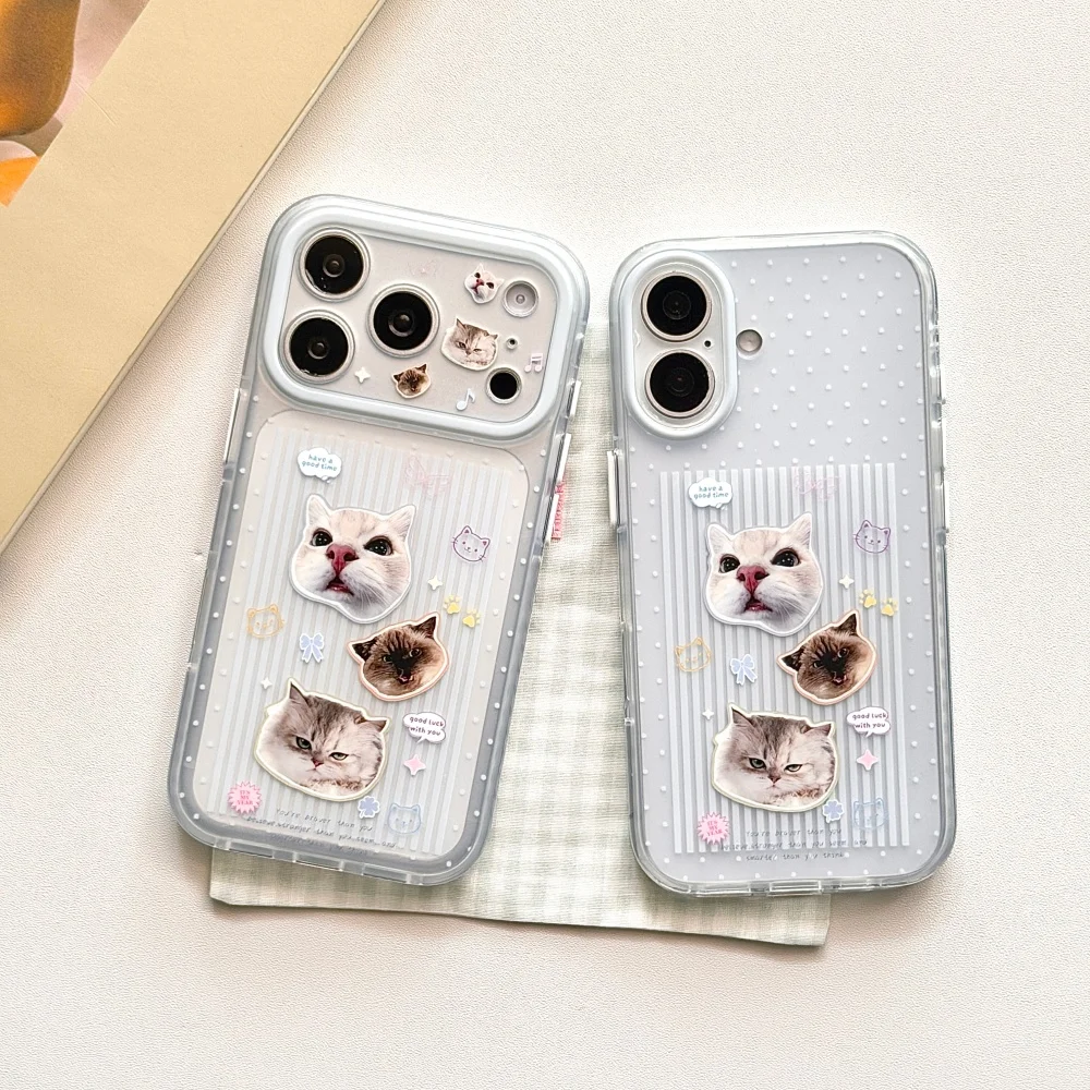 Kawaii Striped Cat Shockproof Protective Phone Case - Cute & Stylish Korean-Inspired Design