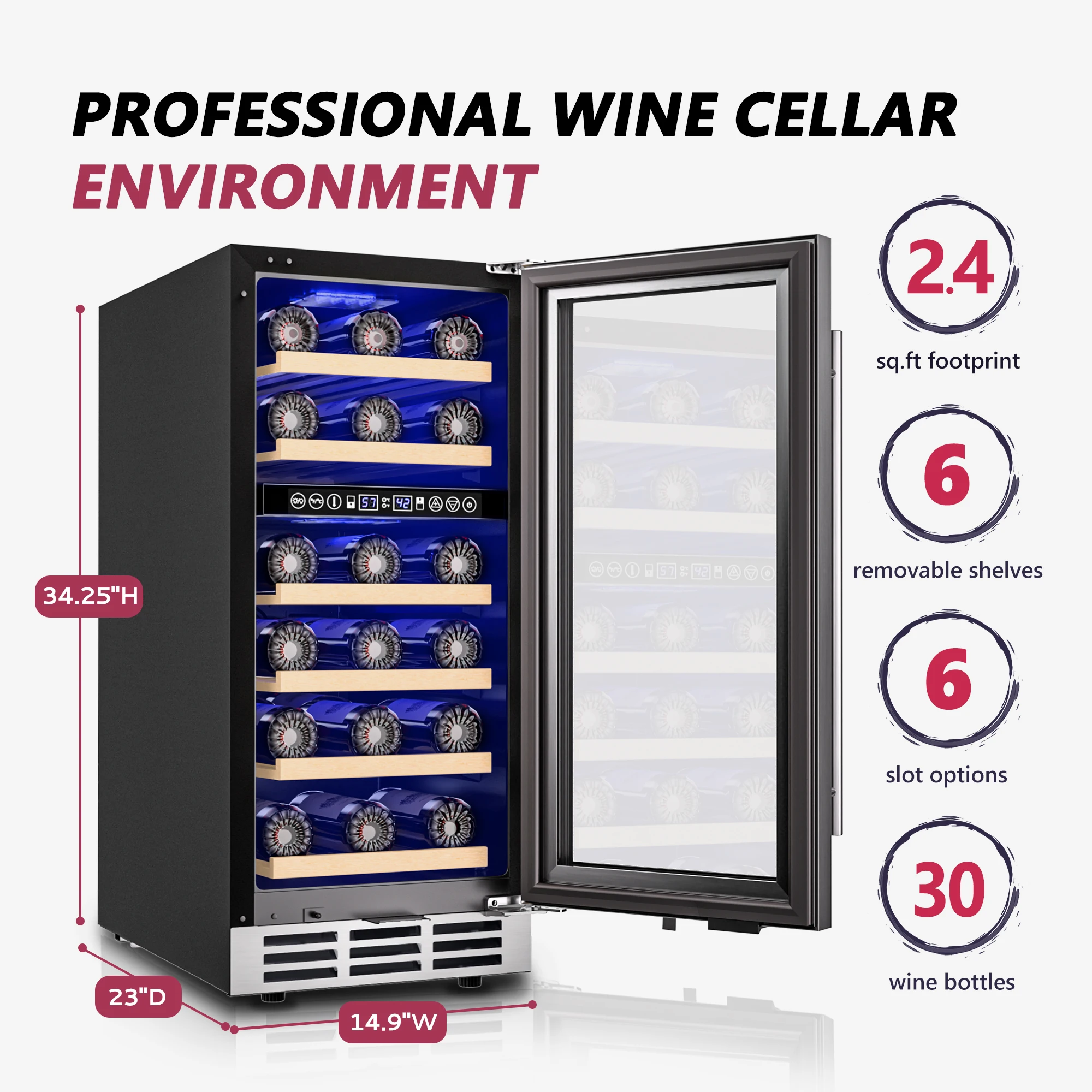 SIMZLIFE 15 Inch Wine Fridge Dual Zone Wine Cooler with Digital Temperature Control with Double Layer Glass Door 33 Bottles 2