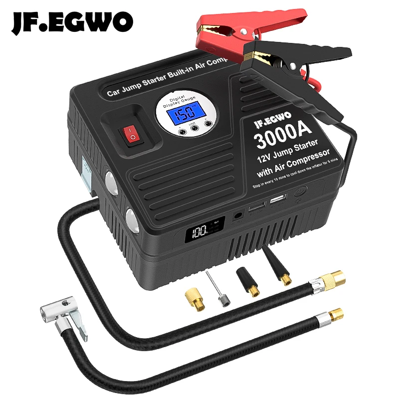 Jf.egwo 3000a Car Jump Starter With Air Compressor Auto Battery Booster