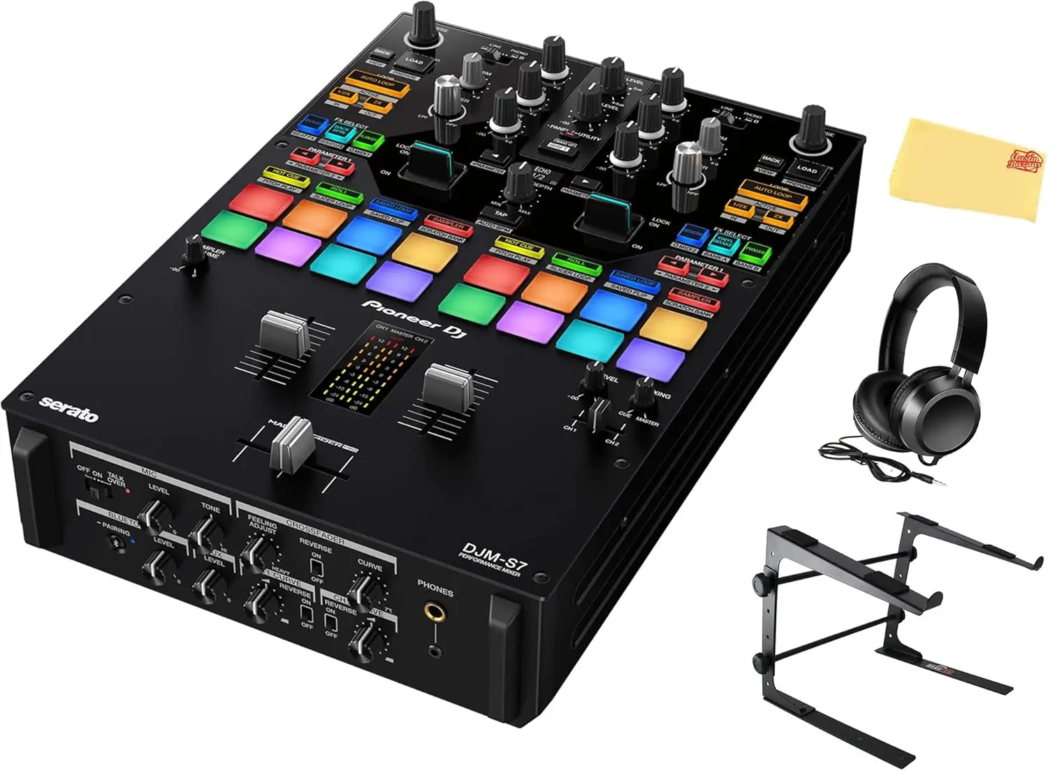 Pioneer DJM-S7 DJ Mixer-Bundle with Stand, Headphones, and Austin Bazaar Polishing Cloth