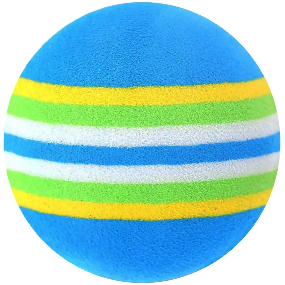 Pelota de golf de espuma EVA, MXKGA, 4 cm Ø, Golf o Minigolf, Espuma EVA, Azul c/líneas amarillo, verde y blanco.