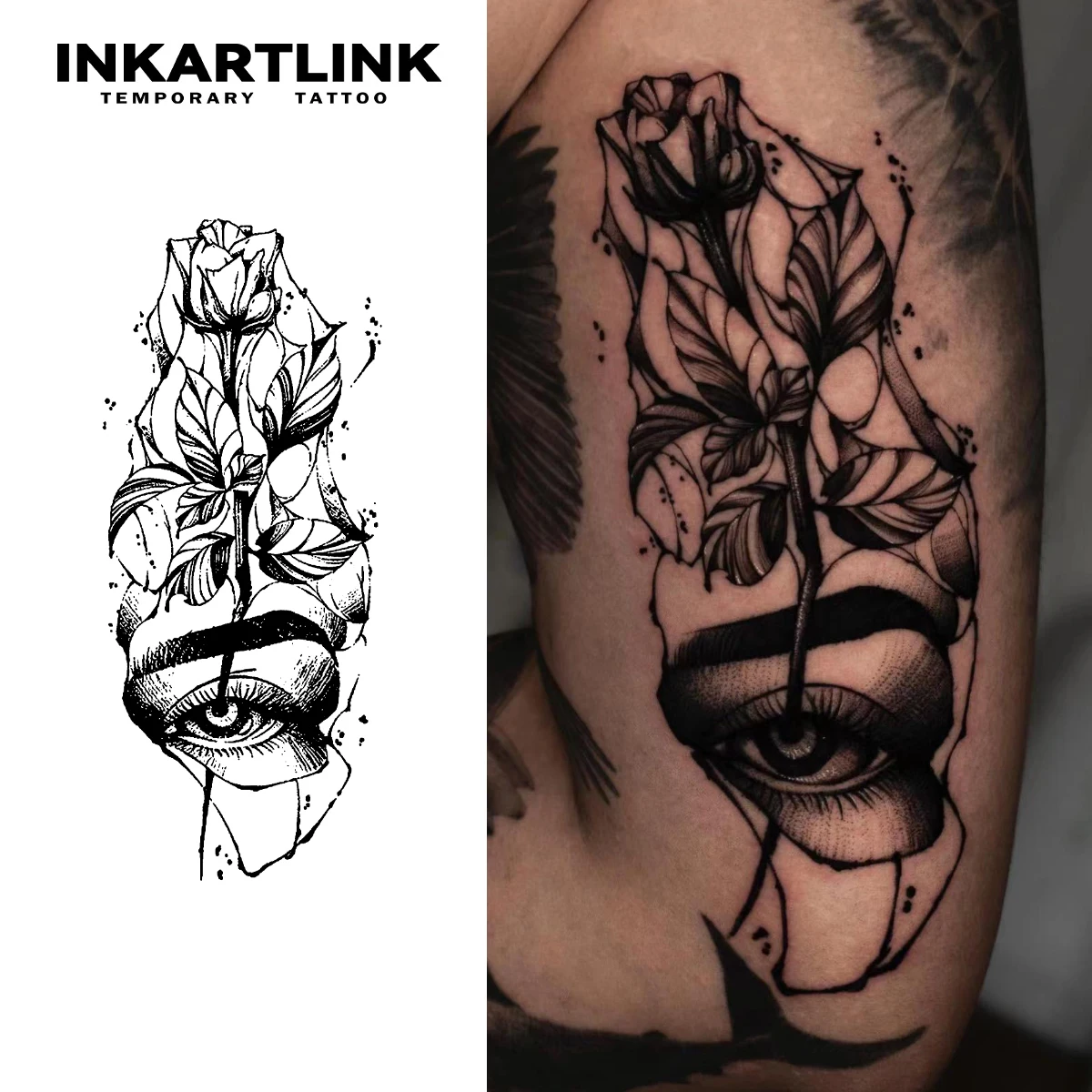 Etiqueta engomada del tatuaje temporal de la rosa, tatuaje mágico  impermeable, dura hasta 15 días tatuaje falso, tatuaje semipermanente -  AliExpress, image size:1200x1200