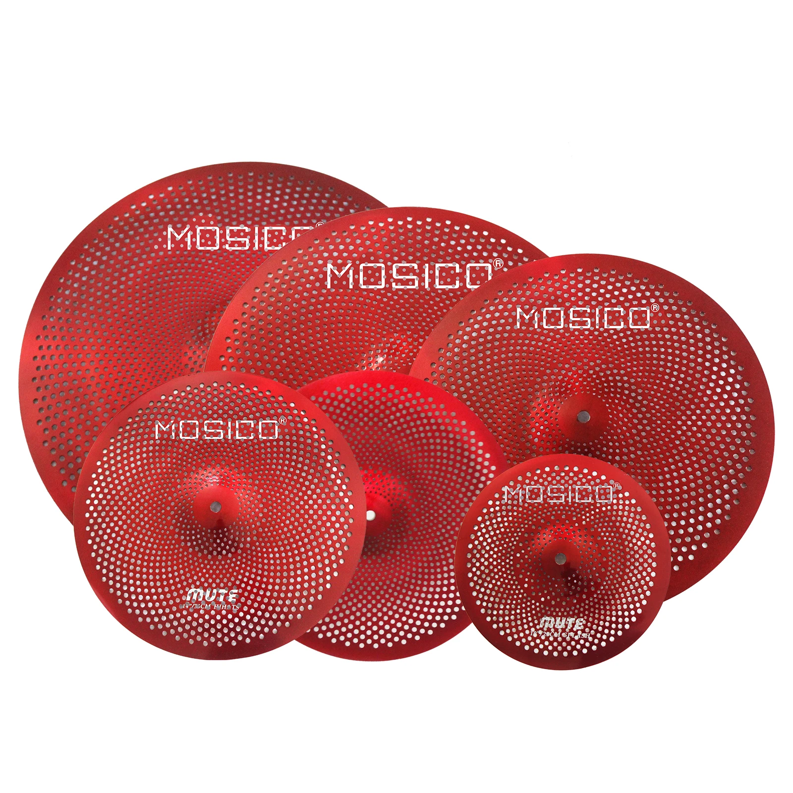 6 Pieces Red Color Mute Low Volume Cymbal Set 10"Splash+14"Hi-Hat+16"Crash+18"Crash+20"Ride+Bag for practice
