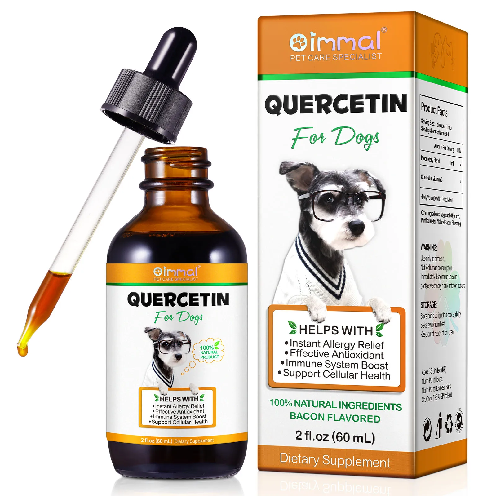 Pet Nutrition Supplement Quercetin For Dogs Allergy Relief Antioxidant Immune System Boost Bacon Flavor