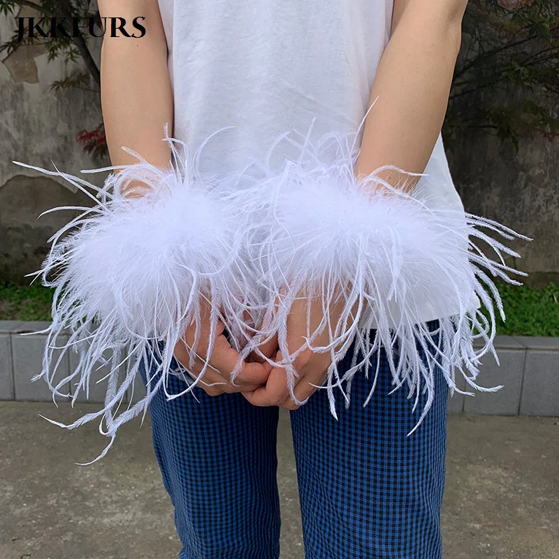 Braccialetti schiaffo in vera piuma di struzzo da donna di stile