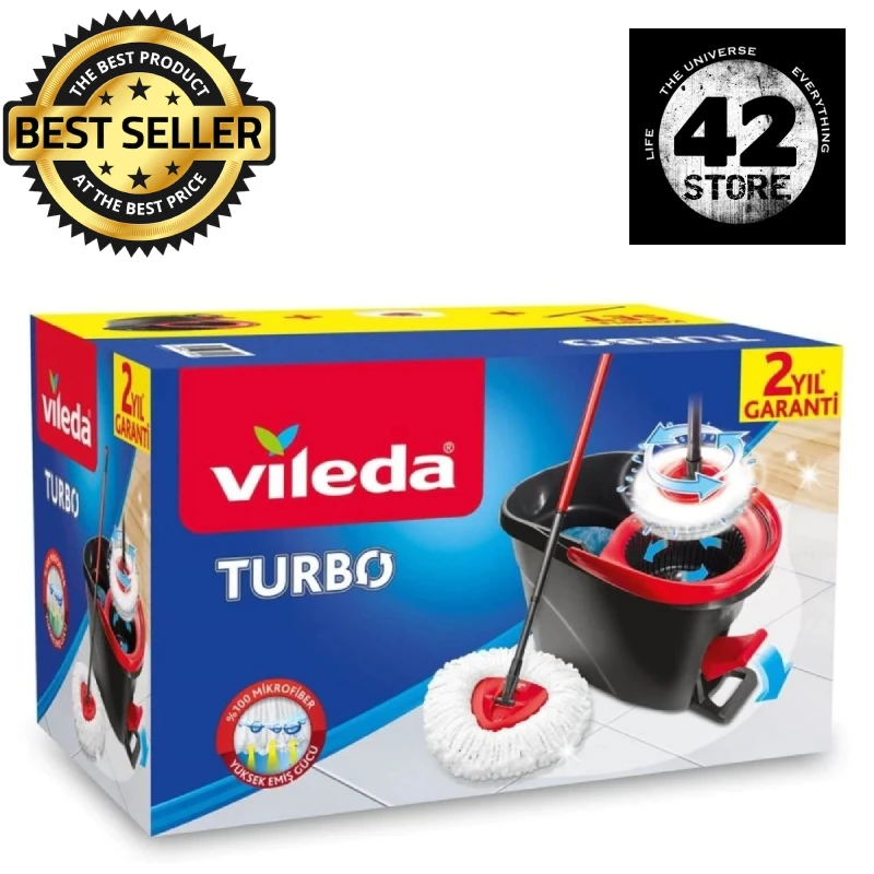 Vileda Turbo 2 In1 Set Per La Pulizia Del Pedale Mop In Microfibra E Secchio Spin Wringer Manico Telescopico Ecologico Testa Rimovibile