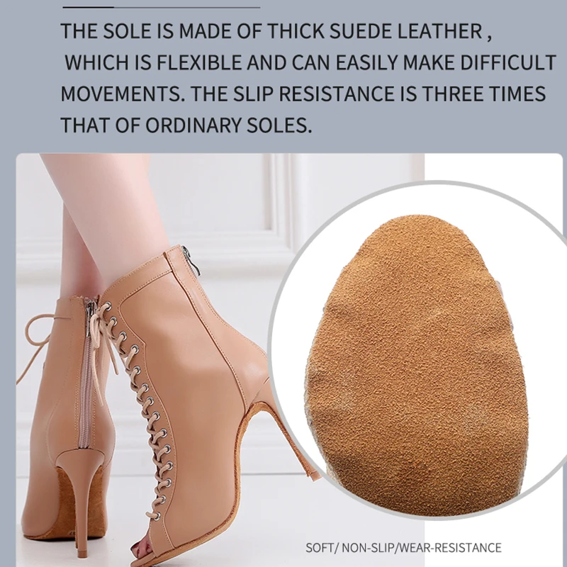 Woman Black Brown Latin Jazz Dance Shoes Open Toe High Heel Stiletto Bootie Girls Slim Heel 8.5cm/10cm Lace Up Dance Boots dance shoes