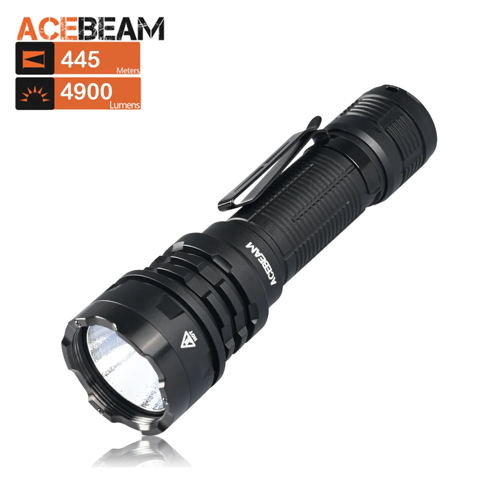 

ACEBEAM Defender P17 Tactical Flashlight Dual Tail Switch 4900lm 445m Long Range Throw Instant Activation & Strobe