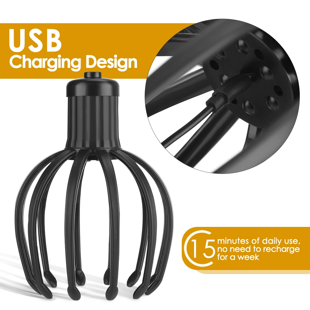 Electric Head Massager Fatigue Stress Relief Massager Rechargeable 12-Claw Instrument Head Acupoints Massage Scalp Care Device