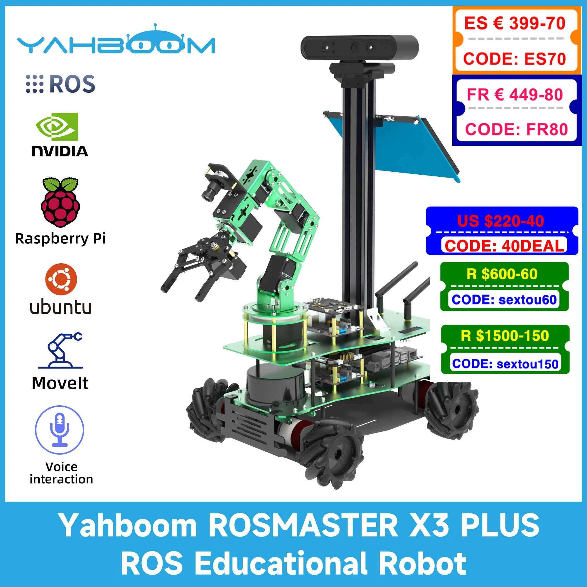 ROSMASTER X3 PLUS ROS Robot Python Programming with Mecanum Wheel 6DOF Robotic Arm YDLIDAR for