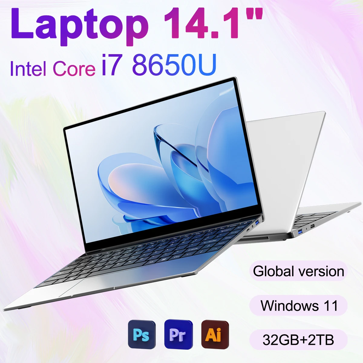New Ultra Slim Laptop Intel Core i7 8650U 14.1" 32GB RAM 2TB SSD Gaming PC Office Study Computer PC Windows 11 Pro 1