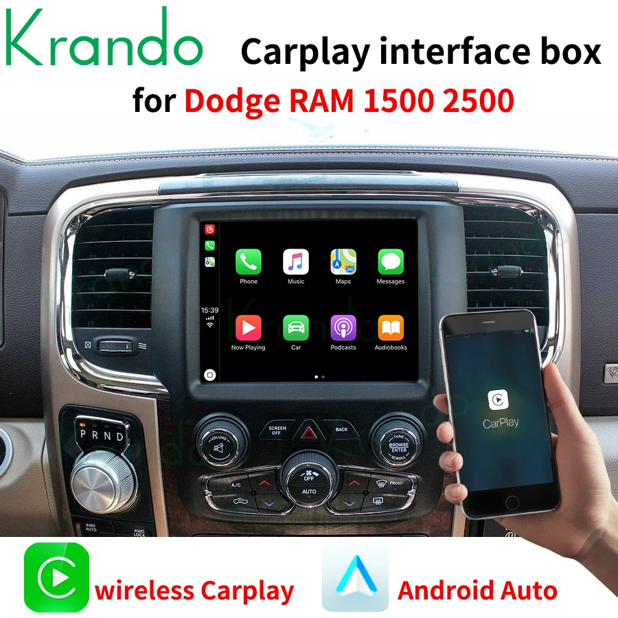 

Krando Wireless CarPlay Intereface Box For Dodge RAM 1500 2500 Android Auto Support Mobile Application Control Online Music