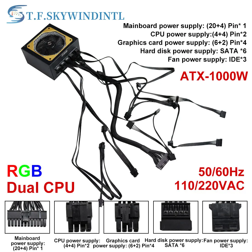 S.T.F. SKYWINDINTL TF1000W atx電源 GOLD認証 Amazon.com: 1000W Power Supply Full Voltage 100-240V Active