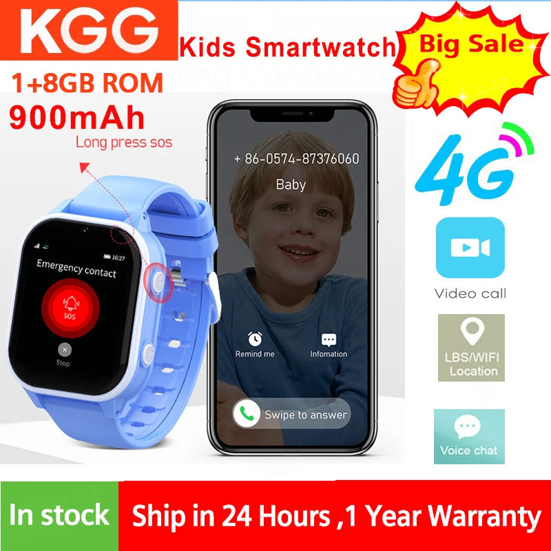 

4G Kids Smart Phone Watch 1GB+8GB 1.85'' GPS WIFI Tracker Video Call SOS Remote Monitor Children Baby Smartwatch Phone Gifts