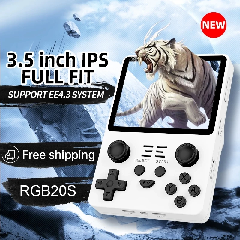 POWKIDDY RGB20S Handheld Game Console, 3.5 Inch IPS Video Games Draagbare Retro Arcade met 64G TF Card Ingebouwde 15000 Games-Black|128G