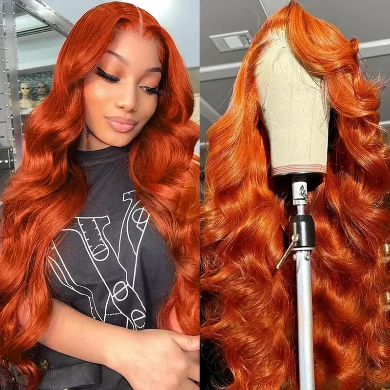 Ginger Orange Body Wave 13x6 HD Lace Front Wig Human Hair 250 Density Pre Plucked Remy Hair