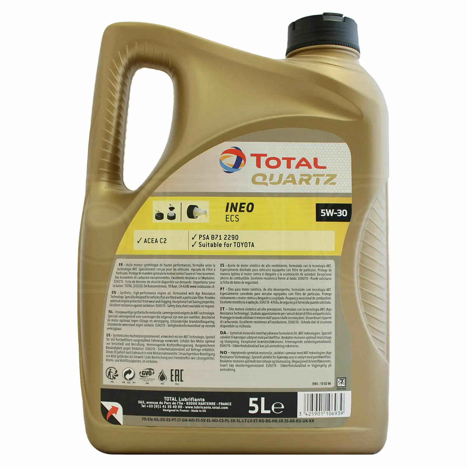 TOTAL Lubricant QUARTZ INEO ECS 5W30 5L Synthetic MOTOR Oil, 54 OFF