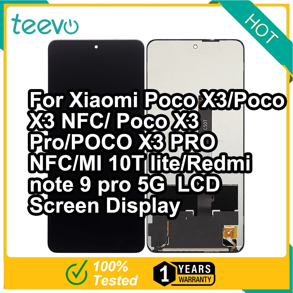 Teevo Lcd Per Xiaomi Poco X3/Poco X3 Nfc/ Poco X3 Pro/Poco X3 Pro Nfc/Mi 10T Lite/Redmi Note 9 Pro 5G Display Touch Screen Nero
