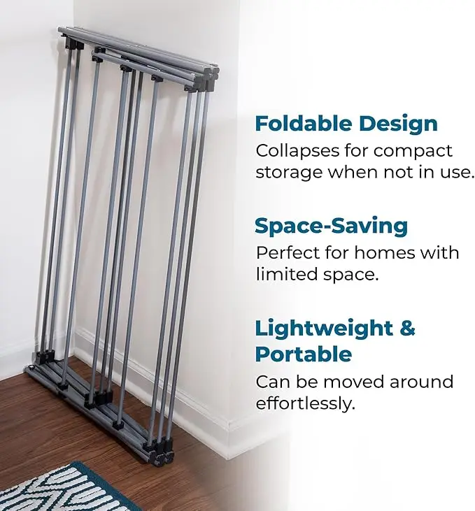 Collapsible silver drying rack with 50lb capacity. Sturdy steel, foldable for indoor/outdoor use. Space-saving and portable. 5