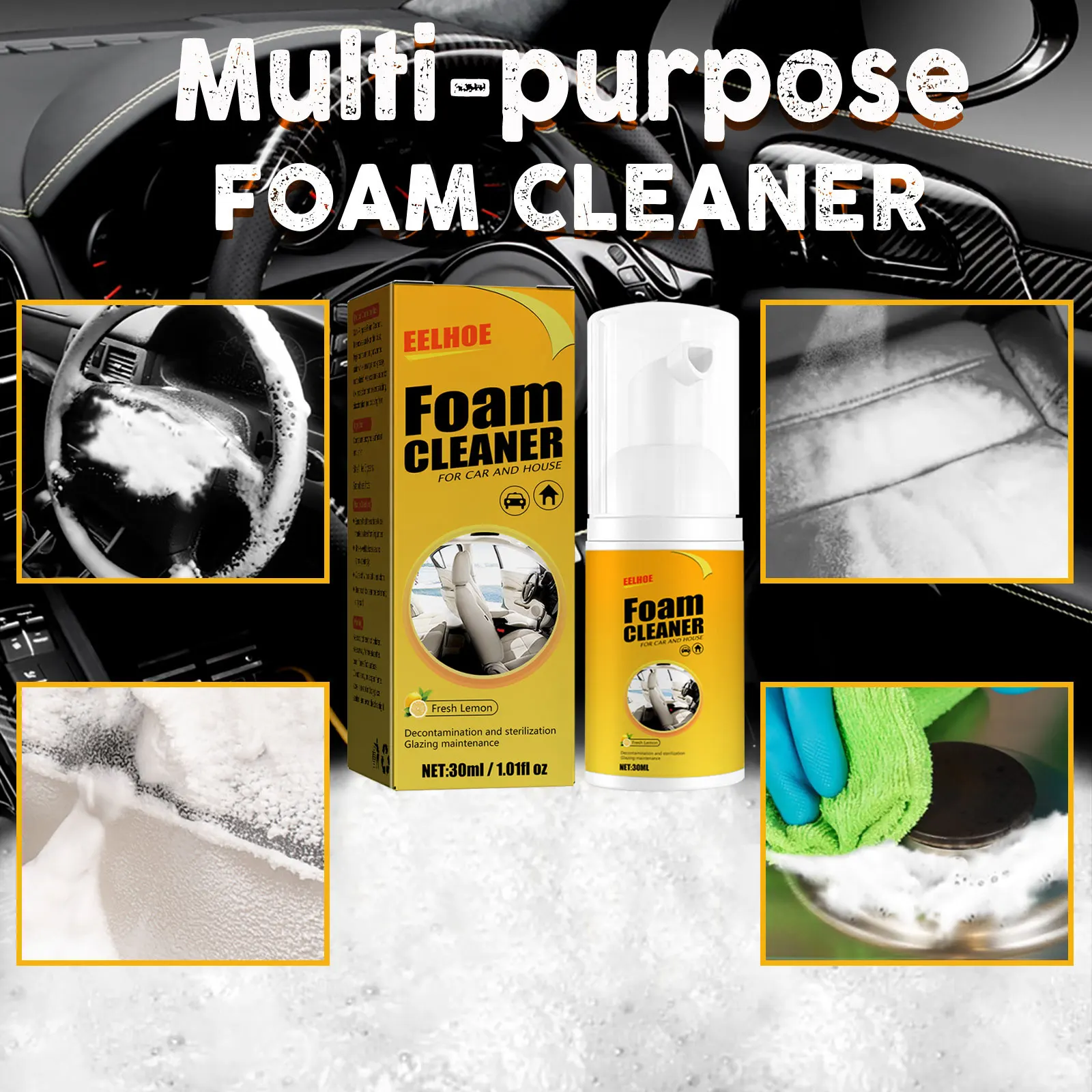 Eelhoe 30ml Car Foam Cleaner Spray Car Interior Leather Fabric Stain Remover Auto Decontamination Polishing Bubble Clean Spray